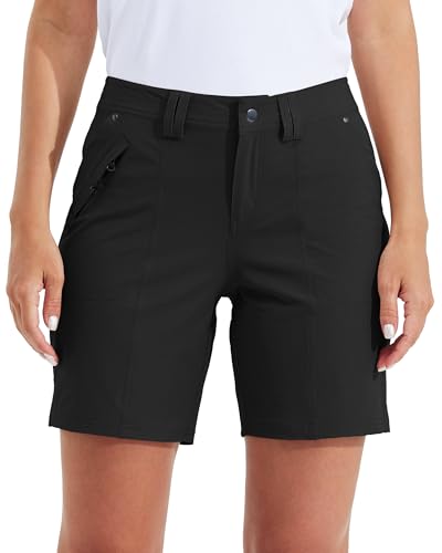 Willit Women's 7" Quick Dry Water-Resistant Golf & Hiking Shorts Black, Casual Summer with Pockets