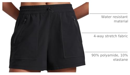 CRZ YOGA High Waisted Cargo Hiking Shorts 3" - Water-Resistant, Breathable, Quick Dry, Black, Medium