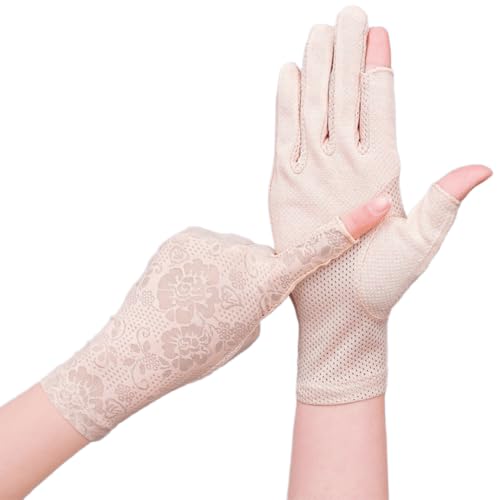 Women's UV Protection Sun Gloves - Breathable Full Finger Driving - Beige