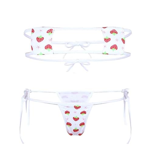 Kawaii Heart Embroidery Micro Bikini Set - One Size Strawberry