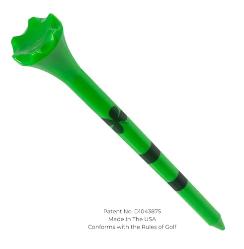 3 1/4 Inch Neon Green Golf Tees with Four Leaf Clover - 40 Pack