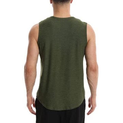 Different Touch Men’s 2 Pack Active Gym Workout Sleeveless Shirts Quick Dry Crew Neck Muscle Tank Top (XL, Military Green/Navy)