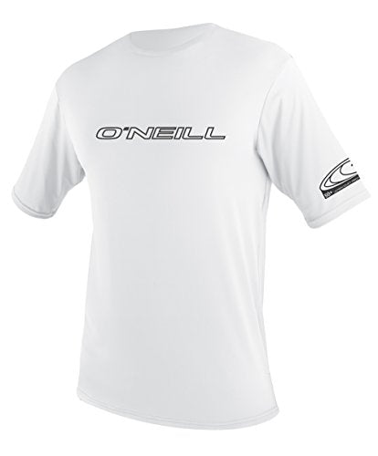 Men's UV Protection Sun Shirt Rash Guard Short Sleeve Tee White Large