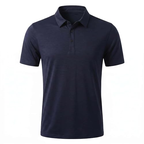 Men's Slim Fit Quick Dry Polo Shirt - Short Sleeve, Navy Blue, Medium
