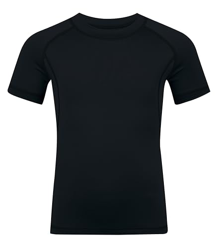 Runceptual Youth Boys Short Sleeve Compression Athletic Base Layer Shirt - Medium Black