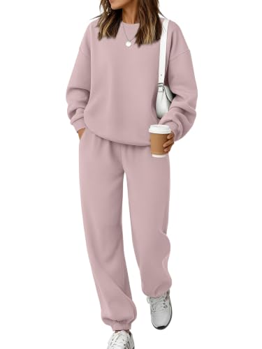AUTOMET Womens 2 Piece Lounge Sweatsuits Fall Outfits Matching Set Medium Darkpink