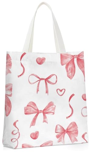 Canvas Tote Bag with Heart Bowknot Design - Reusable Shopping & Party Bag