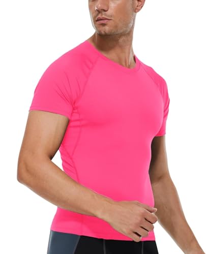 Men's Short Sleeve Compression Shirt - Moisture-Wicking Gym Top - Rose, XXL