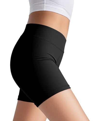 Girls High Waisted Athletic Shorts - Dance & Volleyball - 7-8 Years / Black