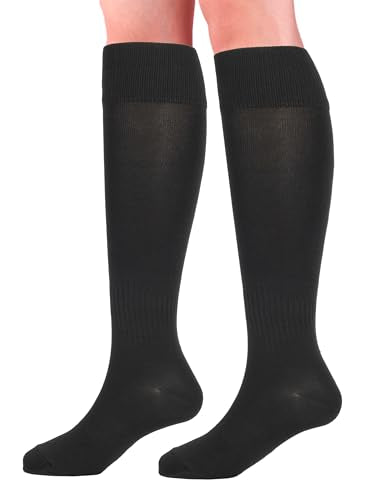 Unisex Cotton Knee-High Socks - Ribbed Tube Socks - Black, Large