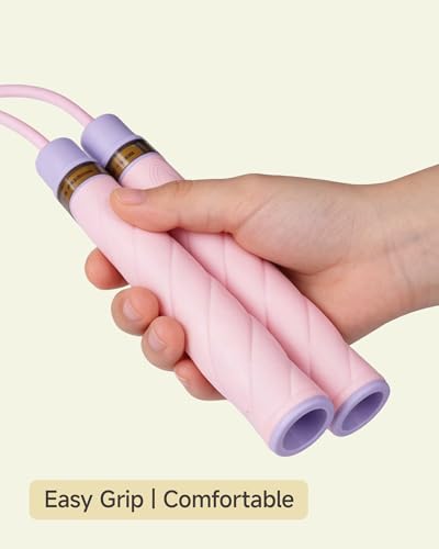 Kids Jump Rope with Finger Groove Handles - Blue, 3.6mm-4.5mm Adjustable Length