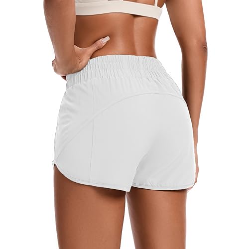 Women's High Waisted Running Shorts - Quick Dry Athletic Workout Shorts - Small White