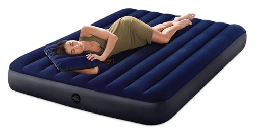 Intex Queen Size Dura-Beam Air Mattress with Inflatable Pillows & Hand Pump
