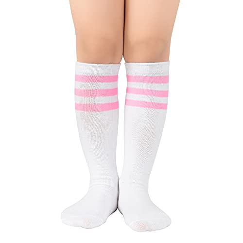 Toddler Knee High Soccer Socks - White Pink, 6-9 Years