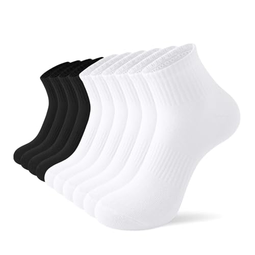 Cotton Ankle Socks for Women - Thin Running Socks, 5 Pairs (White & Black)