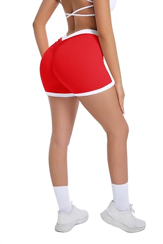High Waist Booty Shorts for Women - 2.4" Inseam, Large, Red White