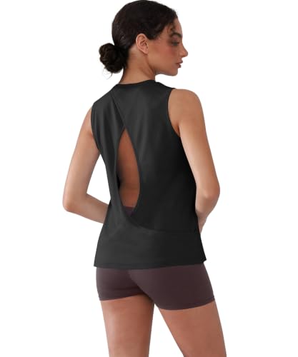 YIPINK Women's Cross Backless Sleeveless Workout Top, Medium, Black