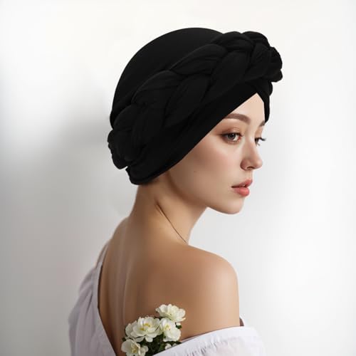 2 Pack African Turban Head Wraps with Big Braid Decoration – XEPST (Black & Gray)