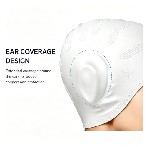 3D Silicone Swimming Cap - Ergonomic Ear Protection for Adults - White