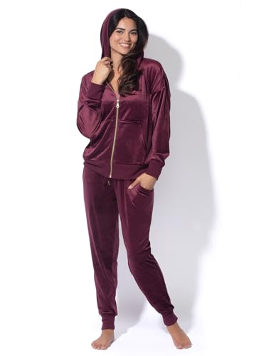 Felina Womens Velour Zip Hoodie & Jogger Set Large Fig Lounge Tracksuit