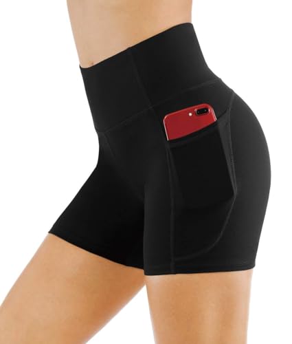 High Waist Yoga Shorts for Women - Tummy Control Athletic Shorts with Pockets