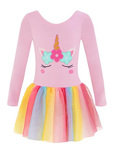 Classic Ballet Leotard for Girls - Pink Unicorn, 7-8 Years