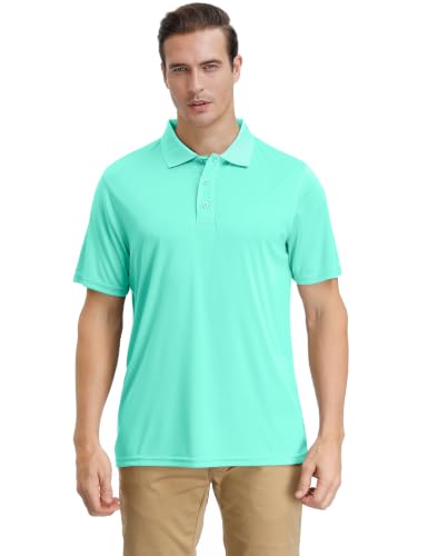 MOHEEN Men's Short Sleeve Moisture Wicking Golf Polo Shirt – X-Large Glass Blue UPF 50+