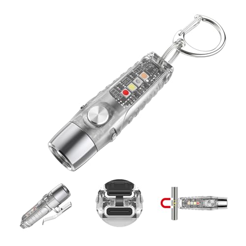 S12Pro Keychain Flashlight Rechargeable,750 High Lumen EDC Mini Flashlight with Clip,Multifunction COB Light with 365nmUV-11 Lighting Modes, Tail Magnet, Flash Light