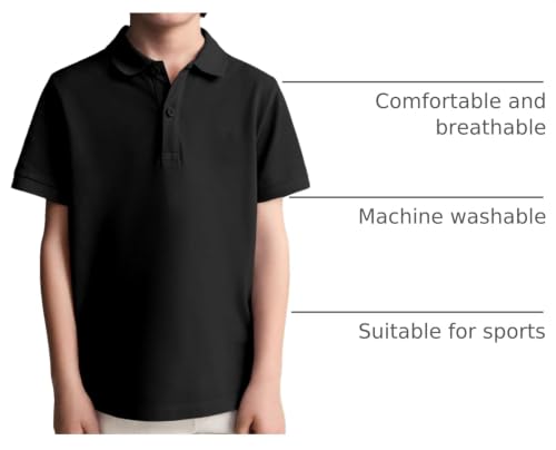 Boys Short Sleeve Pique Polo Shirt - School Uniform Black 7-8 Years
