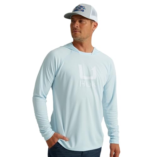 HUK Men’s Icon Hoodie Fishing Shirt with Sun Protection - Large / Ice Water
