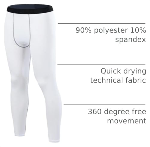 Men's Compression Pants - Athletic Leggings for Running & Gym - Large White