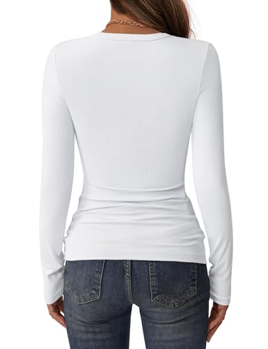 C.O.Z.Y Women's Long Sleeve Ribbed Crewneck T-Shirt - Small White