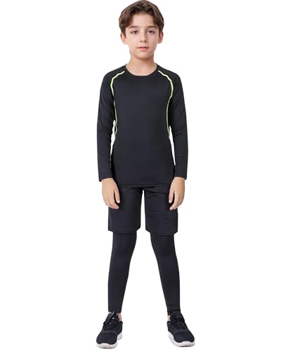 Youth Boys & Girls Long Sleeve Compression Shirts - Small Green Line