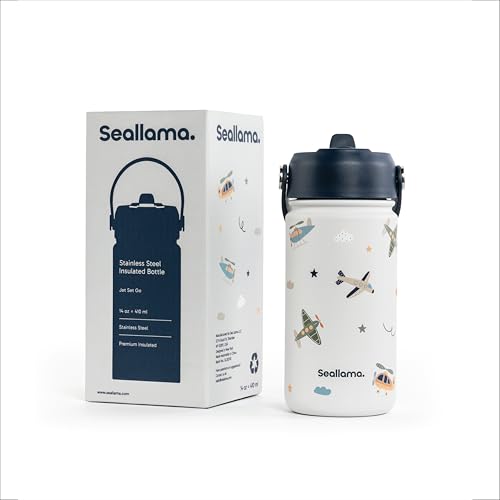 Seallama Kids Water Bottle 14oz Stainless Steel Tumbler with Straw Lid - Jet Set Go