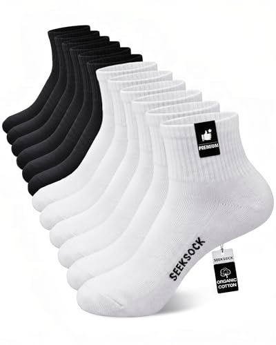 Athletic Cotton Ankle Socks for Women - 6 Pairs Black/White