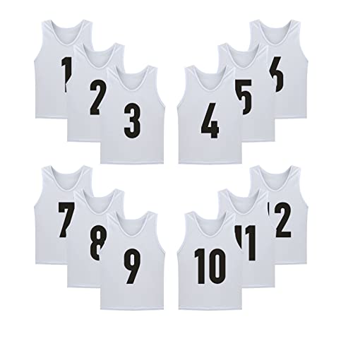 12 Pack Numbered Soccer Training Jerseys for Kids & Adults