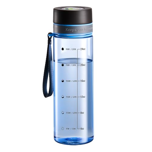 28 oz Clear Water Bottle with Measurements - Blue