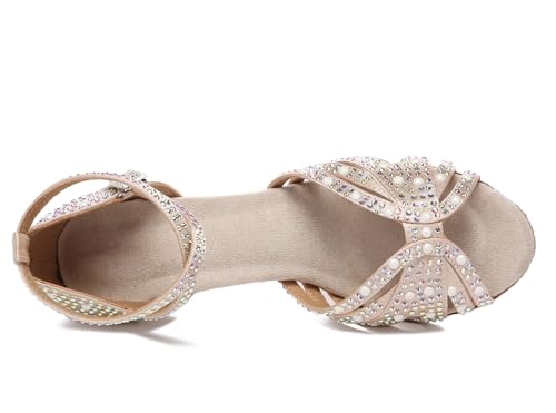 Minishion Nude 3" Heel Rhinestone Dance Shoes for Women - Wedding & Bridal Sandals