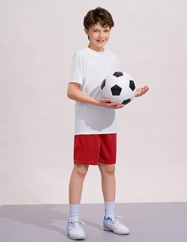 Boys Athletic Shorts - Quick Dry Soccer Basketball Running - 7-8 Years Red