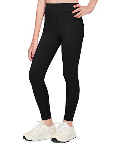 Girls High Waisted Athletic Leggings - Black, 11-12 Years