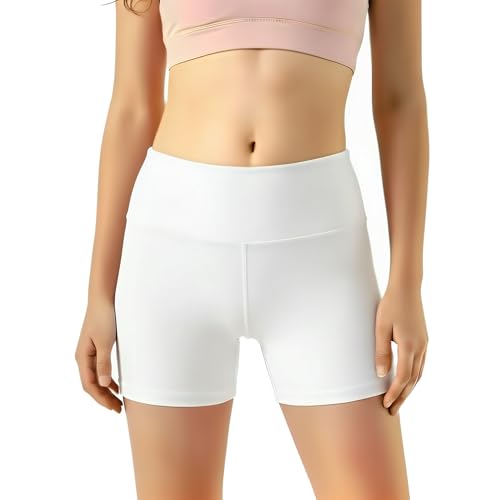 Girls High-Waisted Athletic Biker Shorts for Dance and Yoga - 5-6 Years White
