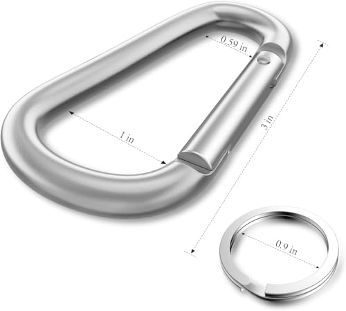 3" Aluminum Carabiner Keychain Clip - Silver D Ring Set