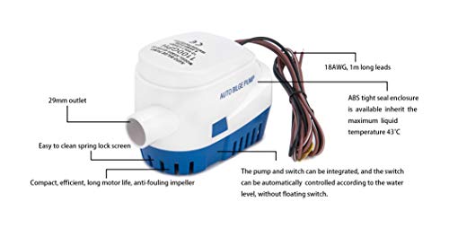 Dontmiss 1100GPH 12V Automatic Submersible Bilge Pump with Float Switch, 1 1/8" Outlet, 3-Blade Impeller – Compact All-in-One Boat, RV, Ponds & Pools