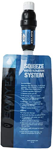 Sawyer Squeeze Water Filtration System with 2 32-Oz Collapsible Pouches & Straw