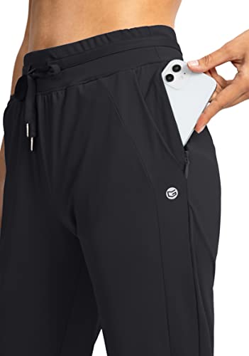 High Waisted Women's Joggers with Zipper Pockets - Medium Black