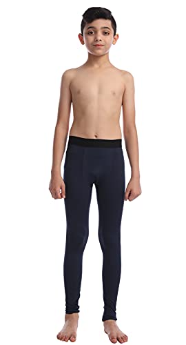 Boys Athletic Compression Pants - Thermal Soccer Hockey Tights - 10 Navy