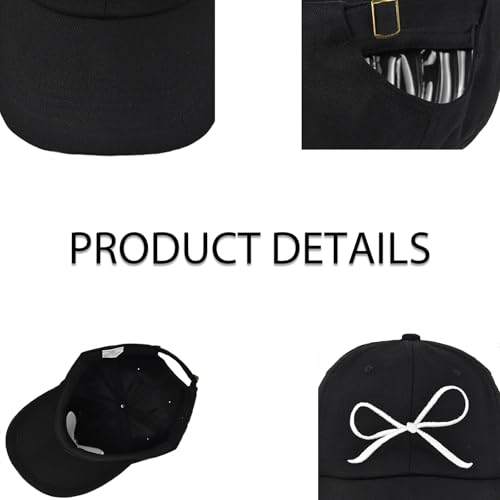 Distressed Baseball Cap with Bow - Dark Brown Ponytail Hat for Women