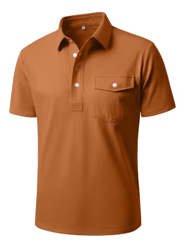 Men's Slim Fit Golf Polo Shirt - 4-Button, Moisture Wicking, XX-Large/Rosy Brown