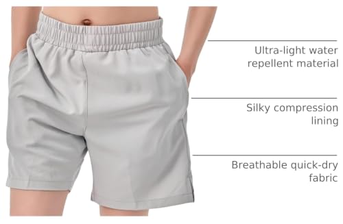 IRELIA Boys Compression Zipper Pocket Shorts - 2 Pack, Black/Light Grey, Size 10-12