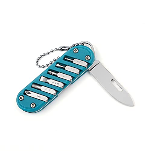 7-in-1 EDC Pocket Knife Multitool - Keychain Tool, Blue, 2.8"